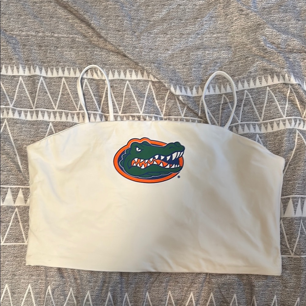 Cream Cropped Tank Top with Gator Logo